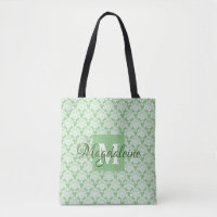 Sage Green & White Frilly Damask Monogrammed