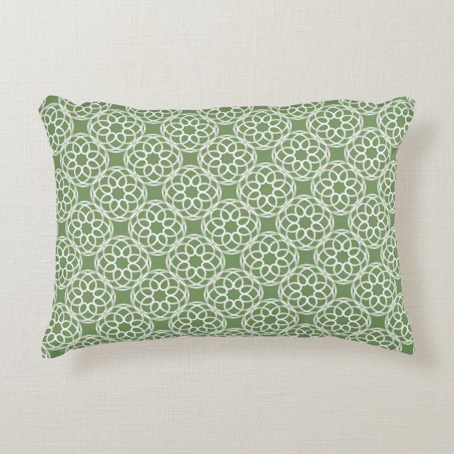 Sage Green White Geometric Seamless Pattern Accent Pillow (Front)