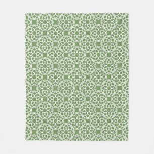 Sage Green White Geometric Seamless Pattern Fleece Blanket