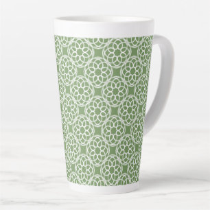 Sage Green White Geometric Seamless Pattern Latte Mug