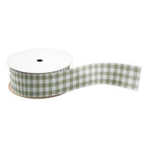Sage Green White Gingham Checks Pattern Elegant Grosgrain Ribbon