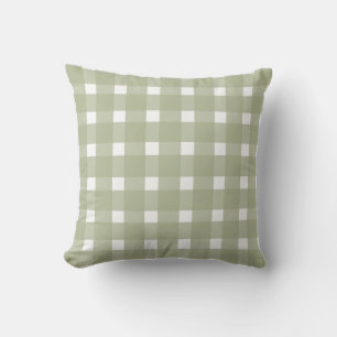 Sage Green White Gingham Pattern  Throw Pillow