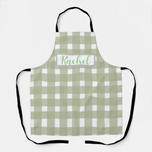 Sage Green White Gingham Personalized  Apron