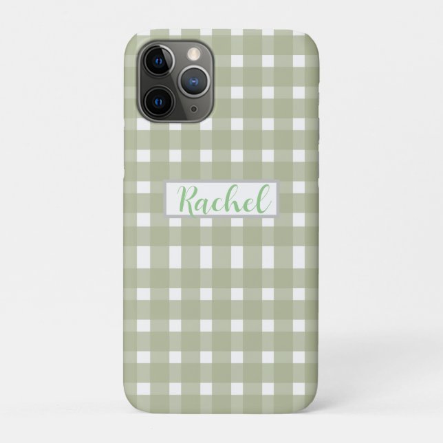 Sage Green White Gingham Personalized Case-Mate iPhone Case (Back)