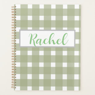 Sage Green White Gingham Personalized Planner