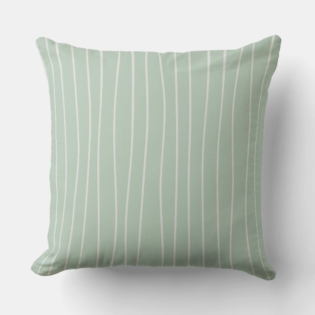 Sage Green & White Hand Made Stripes Throw Pillow (Front)