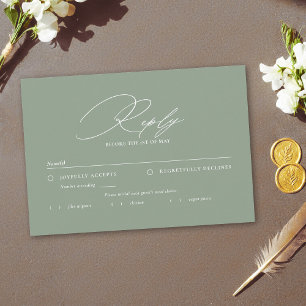 Sage Green White Modern Calligraphy Meal Wedding RSVP Card