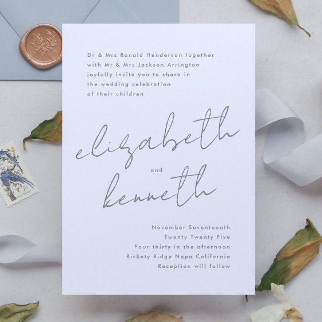 Sage Green White Modern Custom Names Wedding Invitation (Creator Uploaded)