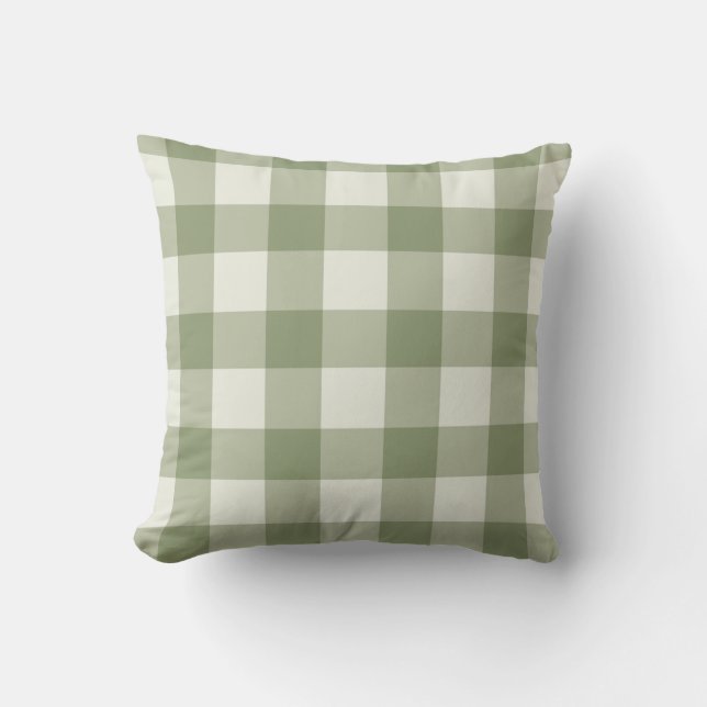 Sage Green White Modern Farmhouse Tartan Pattern  Throw Pillow (Front)