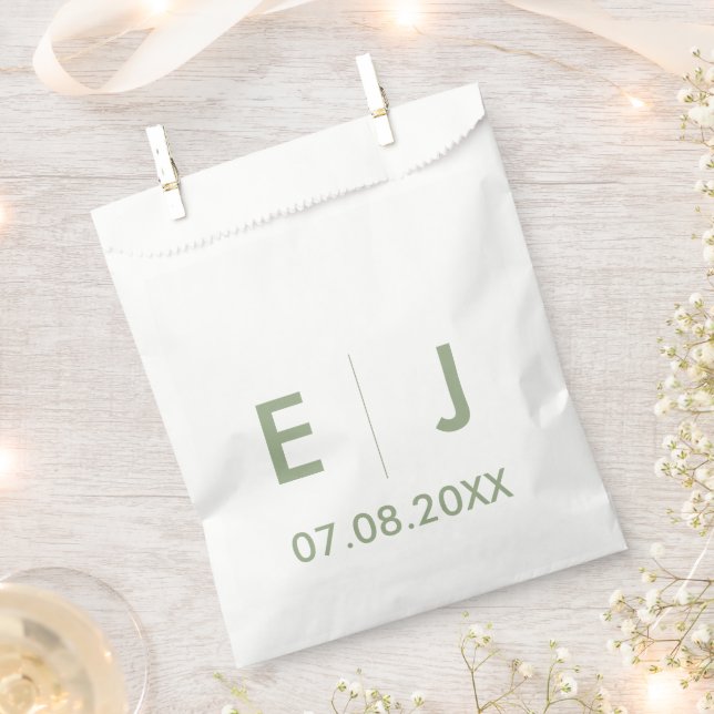 Sage Green & White Monogram Wedding Favour Bag (Clipped)