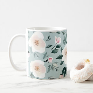 Sage Green white Peonies floral Coffee Mug