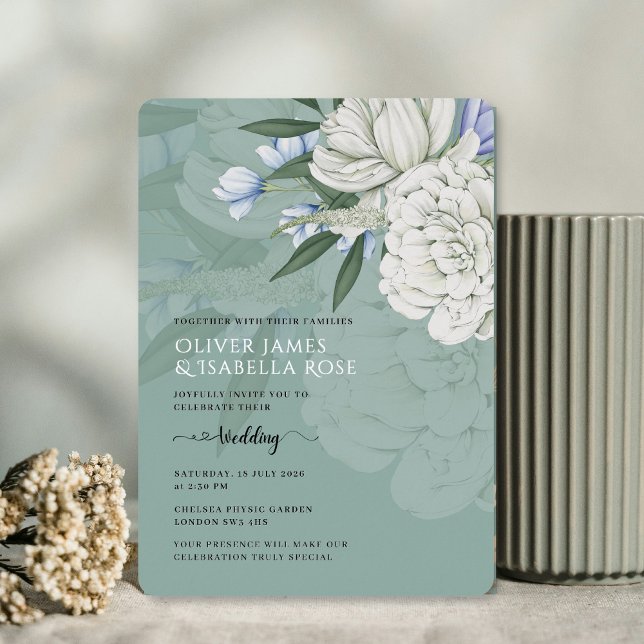 Sage Green White Peony Wedding Foil Invitation (Créateur téléchargé)