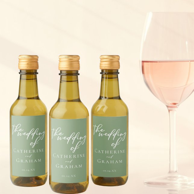 Sage Green White Personalized Wedding Mini Wine Label (Creator Uploaded)