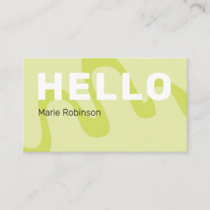 Sage Green White Retro Squiggle Wave Hello Business Card