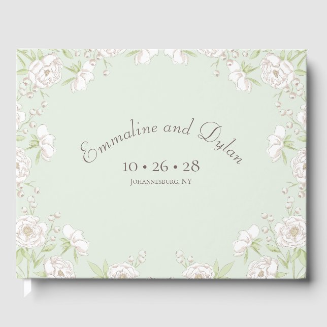Sage Green White Rose Wedding Guest Book (Front)