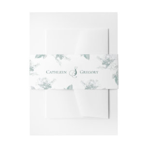 Sage Green White Roses Minimalist Wedding Invitation Belly Band