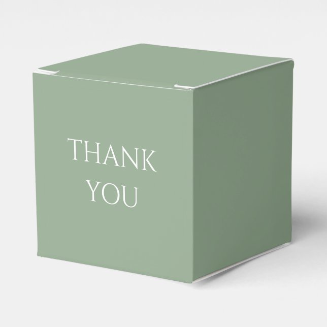 Sage Green & White Script Wedding Thank You Favor Box (Front Side)