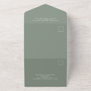 sage green white simple elegant script wedding  all in one invitation