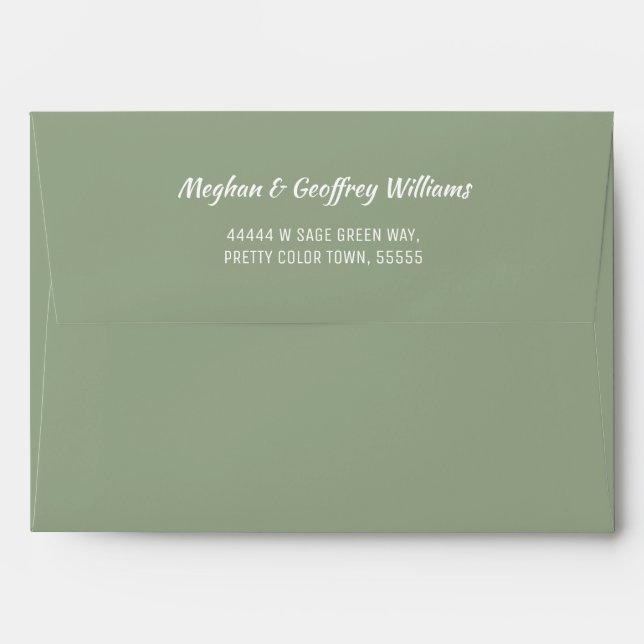 Sage Green White Simple Wedding Return Address Envelope (Back (Top Flap))