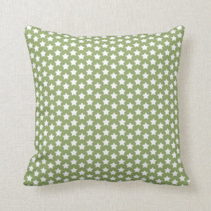 Sage Green & White Stars Throw Pillow