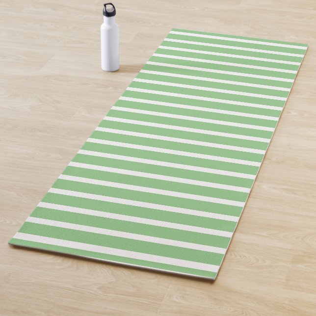 Sage Green White Stripe Spring Summer Custom Cute Yoga Mat (In Situ)