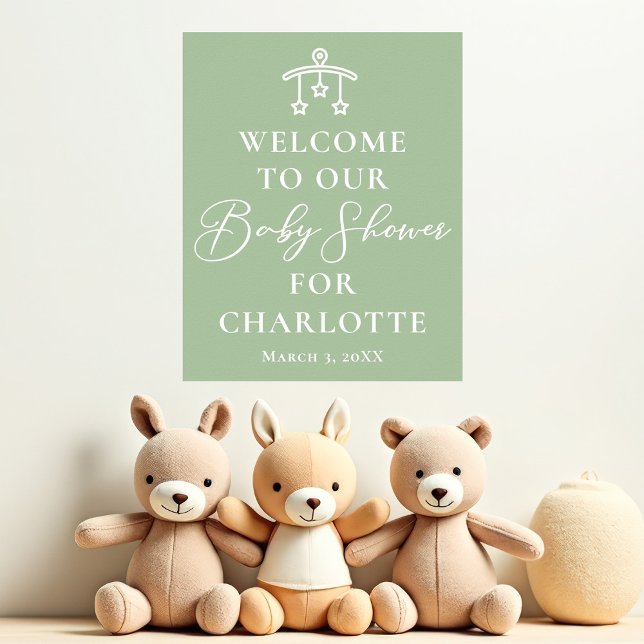 Sage Green White Typography Baby Shower Welcome Poster (Creator Uploaded)