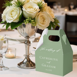 Sage Green White Typography Minimalist Wedding Favor Box