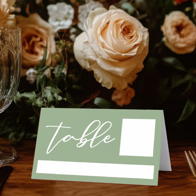 Sage Green White Typography Minimalist Wedding Place Card (Creator Uploaded)