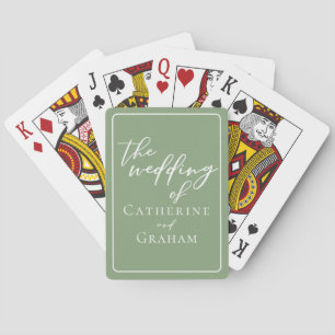 Sage Green White Typography Personalized Wedding Playing Cards