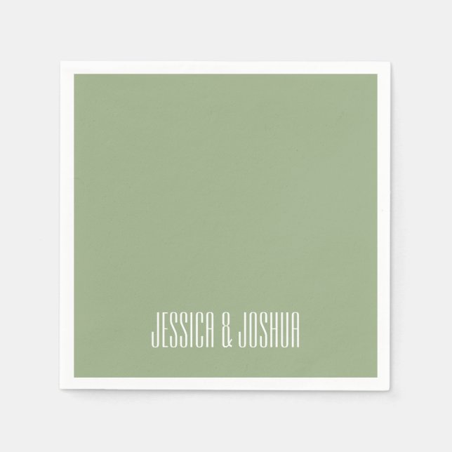 Sage Green White Ultra Modern Wedding  Napkin (Front)