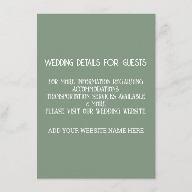 Sage Green White Wedding Details For Guests Cool Enclosure Card (Front)