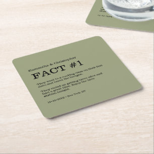 Sage Green White Wedding Fact Square Paper Coaster
