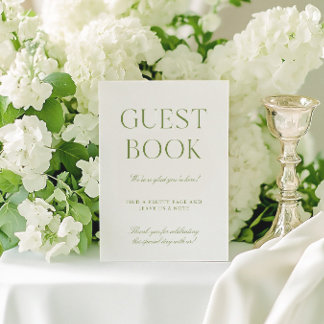Sage Green & White Wedding Guest Book Sign Invitation