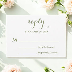 Sage Green White Wedding  RSVP Card