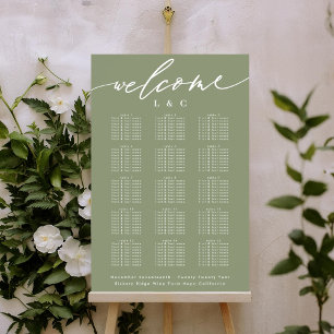Sage Green White Wedding Welcome Seating Chart