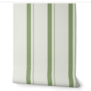 Sage Green Wide French Country Stripe Wallpaper