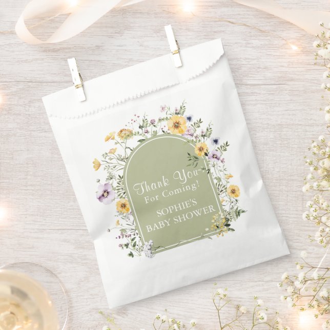 Sage Green Wildflower Baby In Bloom Baby Shower Favour Bag (Clipped)