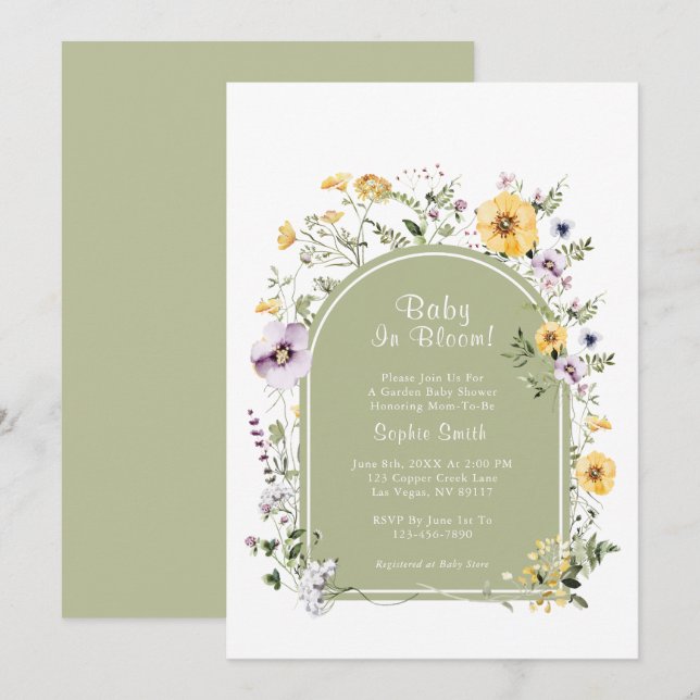 Sage Green Wildflower Baby In Bloom Baby Shower Invitation (Front/Back)