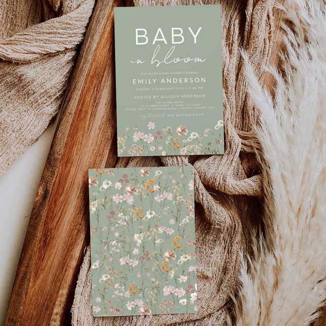 Sage Green Wildflower Baby in Bloom Baby Shower Invitation (Creator Uploaded)