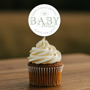 Sage Green Wildflower Baby Shower Classic Round Sticker