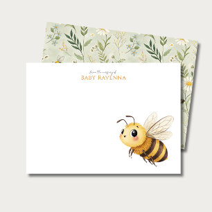 Sage Green Wildflower Bee Custom Name Nursery  Card