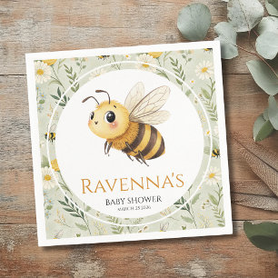 Sage Green Wildflower Bee Personalized Baby Shower Napkin