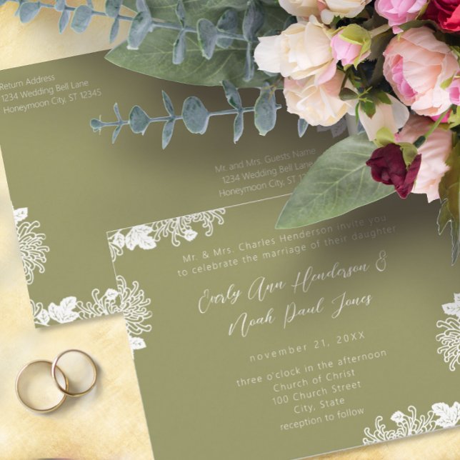 Sage Green Wildflower Bloom Cheap Wedding Invitation Postcard (Creator Uploaded)