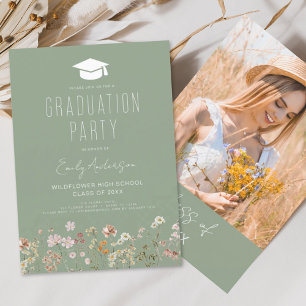 Sage Green Wildflower Bloom Graduation Party Boho Invitation