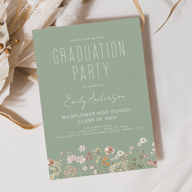Sage Green Wildflower Bloom Graduation Party Boho Invitation (Creator Uploaded)