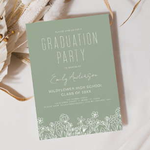Sage Green Wildflower Bloom Graduation Party Boho Invitation
