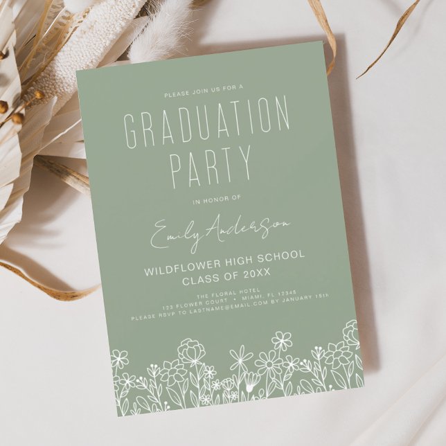 Sage Green Wildflower Bloom Graduation Party Boho Invitation (Creator Uploaded)