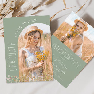 Sage Green Wildflower Bloom Graduation Party  Invitation
