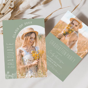 Sage Green Wildflower Bloom Graduation Party Invitation