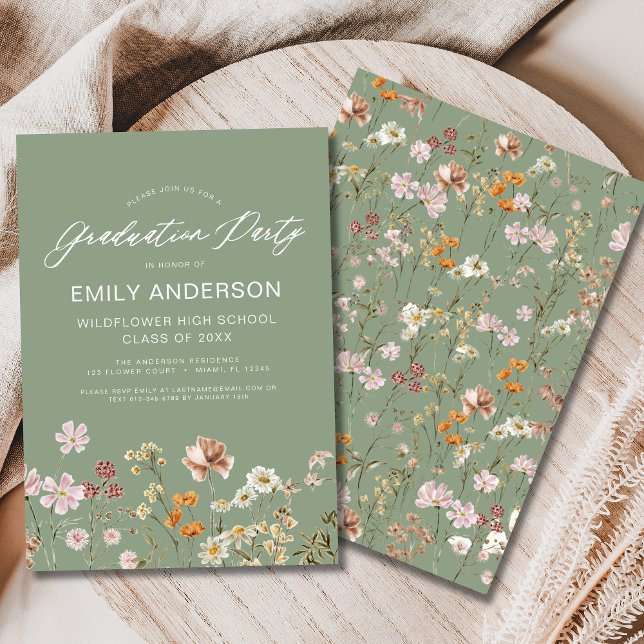 Sage Green Wildflower Bloom Graduation Party  Invitation (Creator Uploaded)